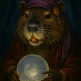 The ragondin gazing into the orb, whiskers stirring.